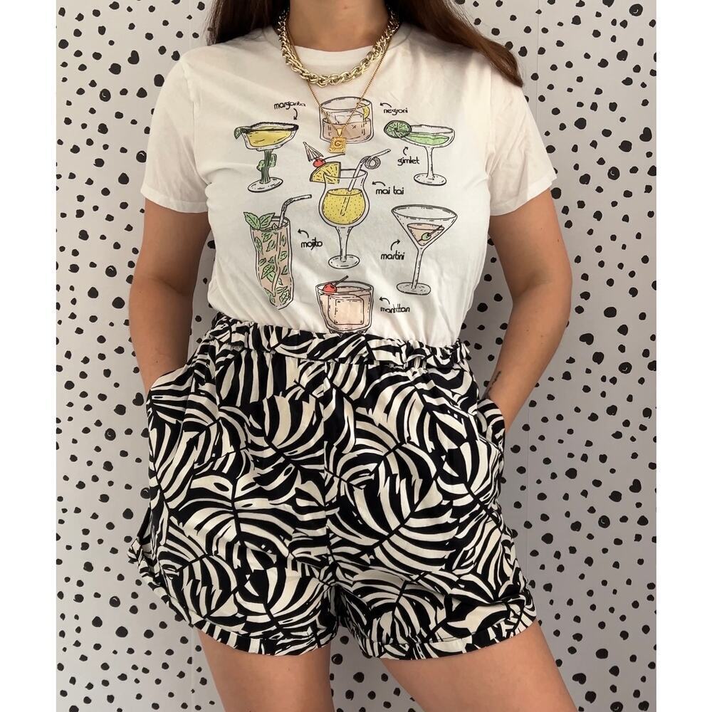 Farm Rio x Anthropologie Black and White Palm Pull On Shorts Size M